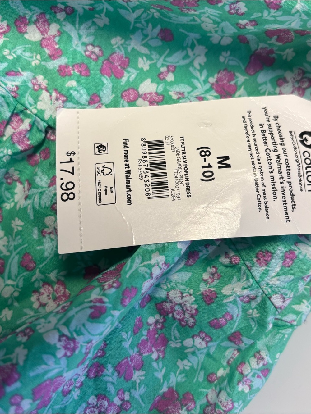 Time and Tru Mint Green Floral Ruffle-Sleeve Mini Dress Sz/8-10 NWT - Picture 7 of 9